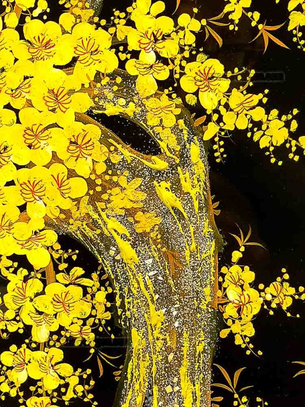 Fleur de prunier tableau en bois laqué peint artisanat traditionnel du Vietnam par Art Saigon