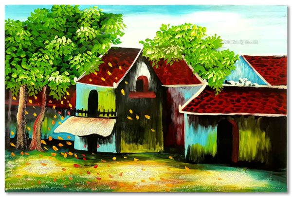 Le vieux quartier de Hanoi tableau en bois laqué peint artisanat traditionnel du Vietnam par Art Saigon