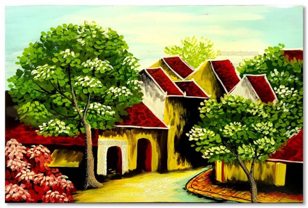 Le vieux quartier de Hanoi tableau en bois laqué peint artisanat traditionnel du Vietnam par Art Saigon