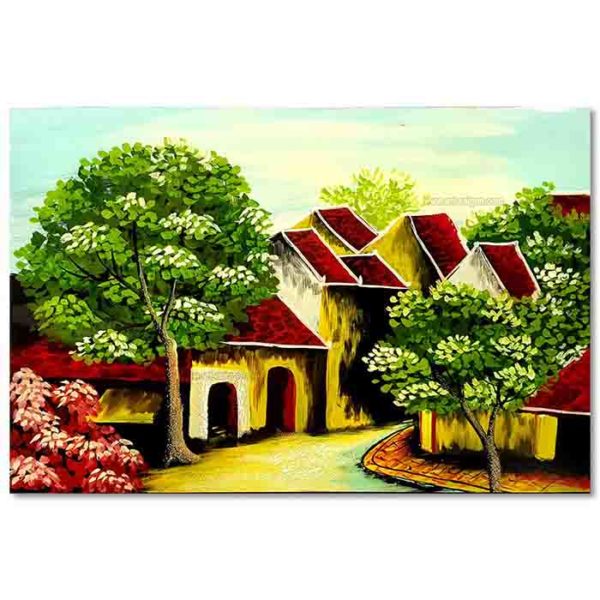 Le vieux quartier de Hanoi tableau en bois laqué peint artisanat traditionnel du Vietnam par Art Saigon