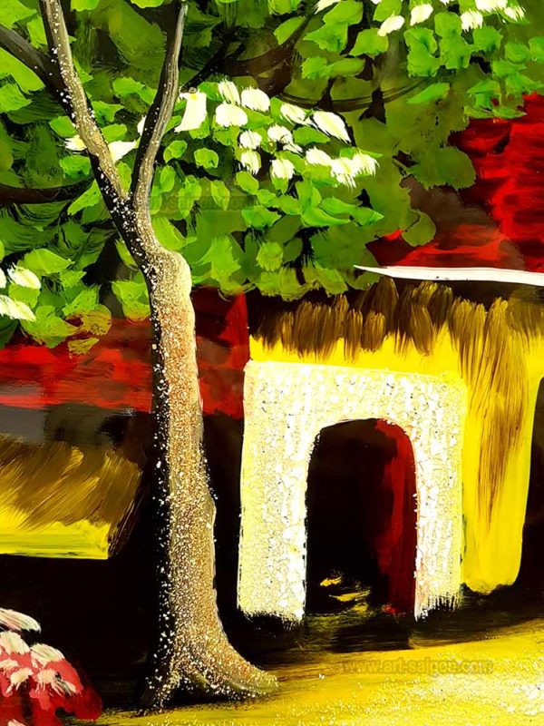 Le vieux quartier de Hanoi tableau en bois laqué peint artisanat traditionnel du Vietnam par Art Saigon