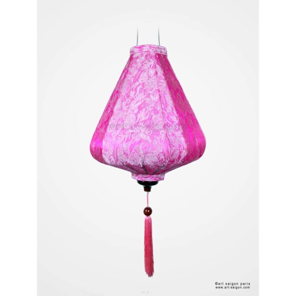 Lampion Traditionnel en Soie Rose de la ville de Hoi An au Vietnam, Lanterne Asiatique en Tissu, Bambou et Bois |Décoration et Artisanat Asiatique - Article vendu par la Boutique Art-saigon.com