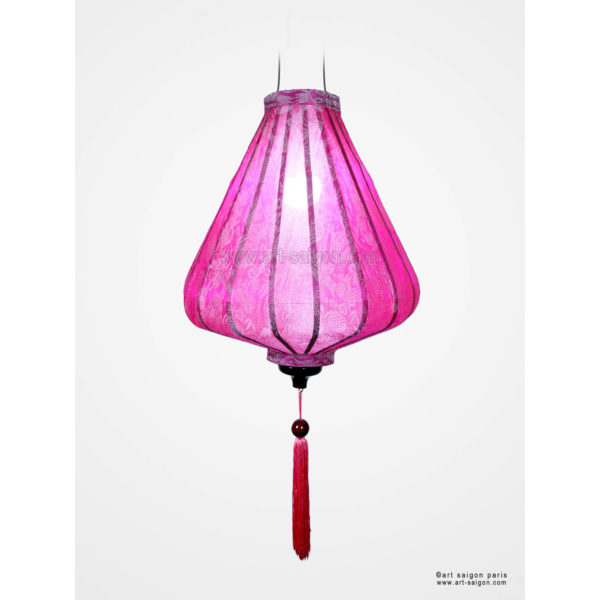 Lampion Traditionnel en Soie Rose de la ville de Hoi An au Vietnam, Lanterne Asiatique en Tissu, Bambou et Bois |Décoration et Artisanat Asiatique - Article vendu par la Boutique Art-saigon.com