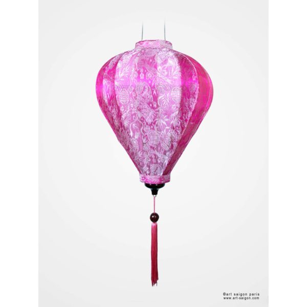 Lampion en soie rose de la ville de Hoi An - Lanterne du Vietnam par art-saigon.com