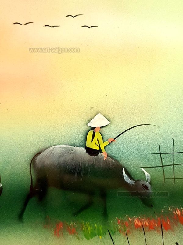Campagne du Vietnam tableau en bois laqué peint artisanat traditionnel du Vietnam par Art Saigon