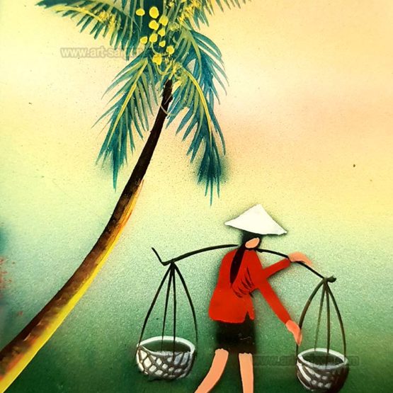 Campagne du Vietnam tableau en bois laqué peint artisanat traditionnel du Vietnam par Art Saigon