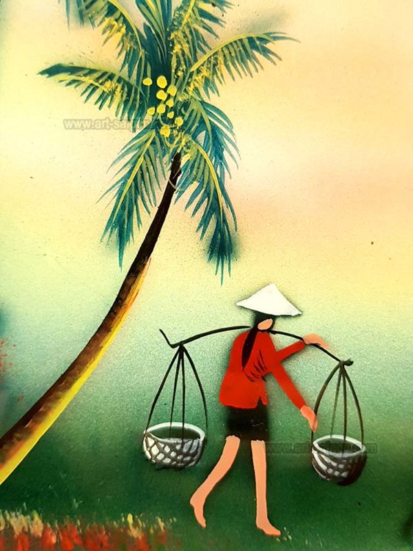 Campagne du Vietnam tableau en bois laqué peint artisanat traditionnel du Vietnam par Art Saigon
