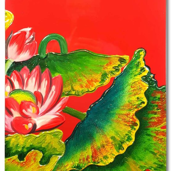 Fleur de Lotus, Tableau en bois laqué, fabrication artisanale et peinte à la main au Vietnam. Article vendu par la Boutique Art-Saigon.com