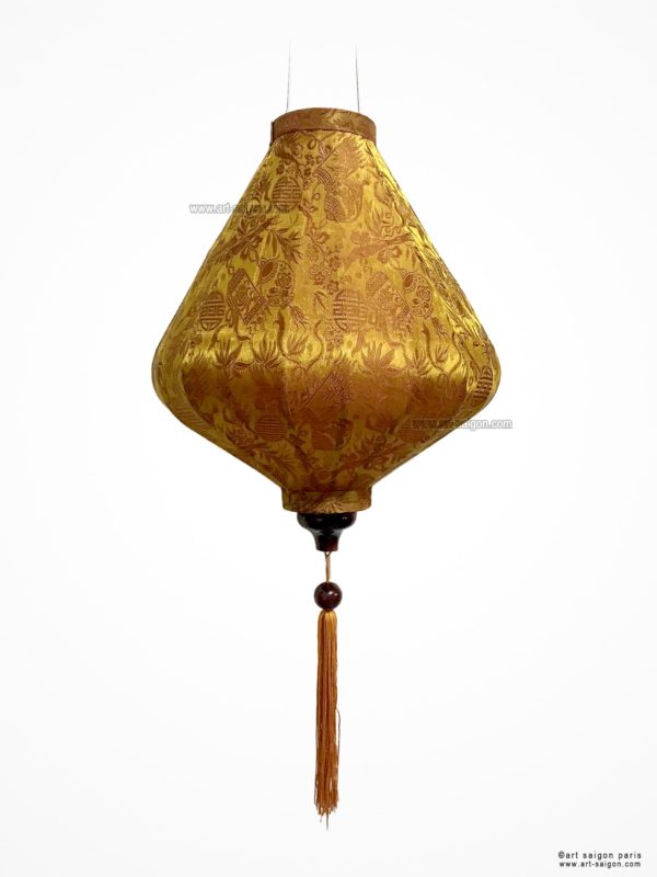 Lampion en Soie Marron de la ville de Hoi An au Vietnam, Lanterne Asiatique en Tissu, Bambou et Bois. Article vendu par la Boutique Art-saigon.com