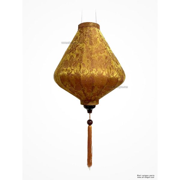 Lampion en Soie Marron de la ville de Hoi An au Vietnam, Lanterne Asiatique en Tissu, Bambou et Bois. Article vendu par la Boutique Art-saigon.com