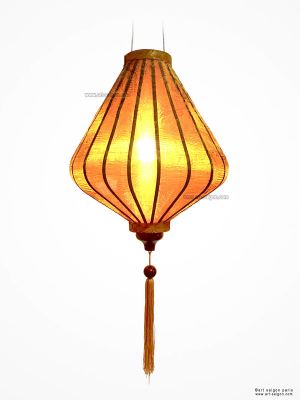 Lampion en Soie Marron de la ville de Hoi An au Vietnam, Lanterne Asiatique en Tissu, Bambou et Bois. Article vendu par la Boutique Art-saigon.com