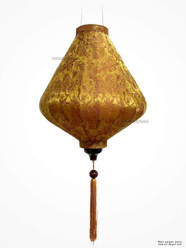 Lampion Traditionnel en Soie Marron de la ville de Hoi An au Vietnam, Lanterne Asiatique en Tissu, Bambou et Bois. Article vendu par la Boutique Art-saigon.com