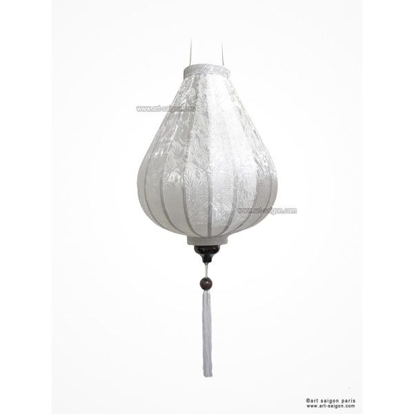 Lampion en Soie Blanc de la ville de Hoi An au Vietnam, Lanterne Asiatique en Tissu, Bambou et Bois. Article vendu par la Boutique Art-saigon.com