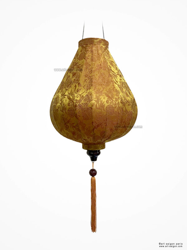 Lampion en Soie Marron de la ville de Hoi An au Vietnam, Lanterne Asiatique en Tissu, Bambou et Bois. Article vendu par la Boutique Art-saigon.com