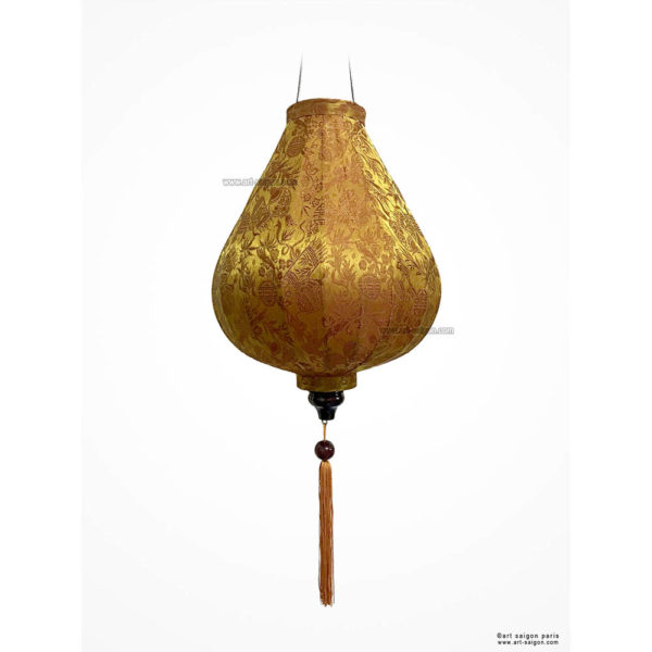Lampion en Soie Marron de la ville de Hoi An au Vietnam, Lanterne Asiatique en Tissu, Bambou et Bois. Article vendu par la Boutique Art-saigon.com