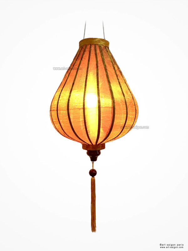 Lampion en Soie Marron de la ville de Hoi An au Vietnam, Lanterne Asiatique en Tissu, Bambou et Bois. Article vendu par la Boutique Art-saigon.com