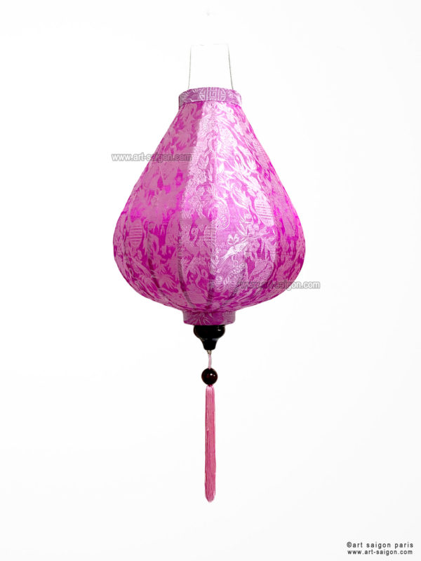 Lampion Traditionnel en Soie Rose de la ville de Hoi An au Vietnam, Lanterne Asiatique en Tissu, Bambou et Bois. Article vendu par la Boutique Art-saigon.com