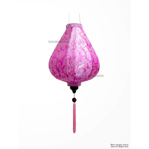 Lampion Traditionnel en Soie Rose de la ville de Hoi An au Vietnam, Lanterne Asiatique en Tissu, Bambou et Bois. Article vendu par la Boutique Art-saigon.com