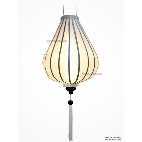 Lampion en Soie Blanc de la ville de Hoi An au Vietnam, Lanterne Asiatique en Tissu, Bambou et Bois. Article vendu par la Boutique Art-saigon.com