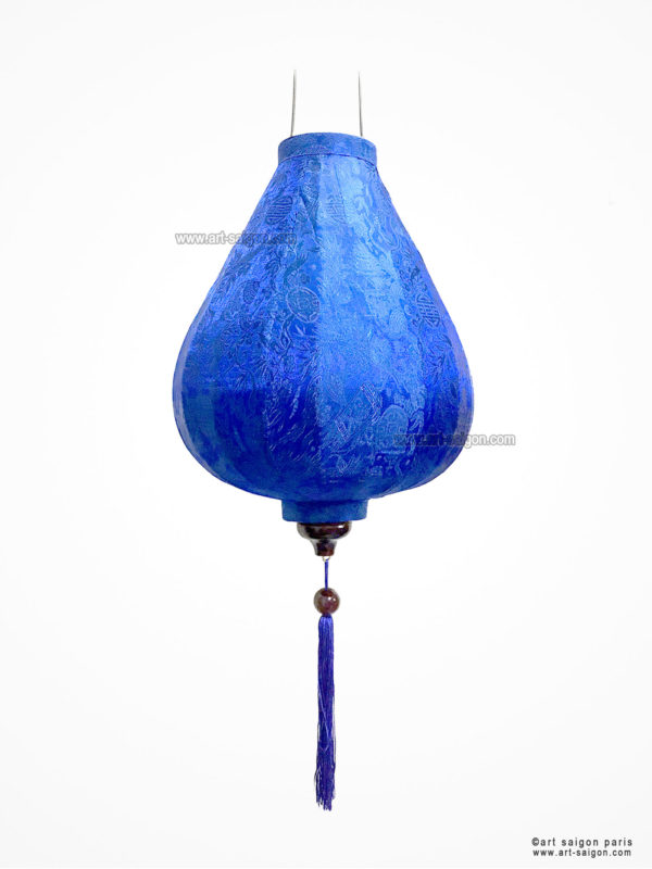 Lampion Traditionnel en Soie Bleu de la ville de Hoi An au Vietnam, Lanterne Asiatique en Tissu, Bambou et Bois |Décoration et Artisanat Asiatique - Article vendu par la Boutique Art-saigon.com