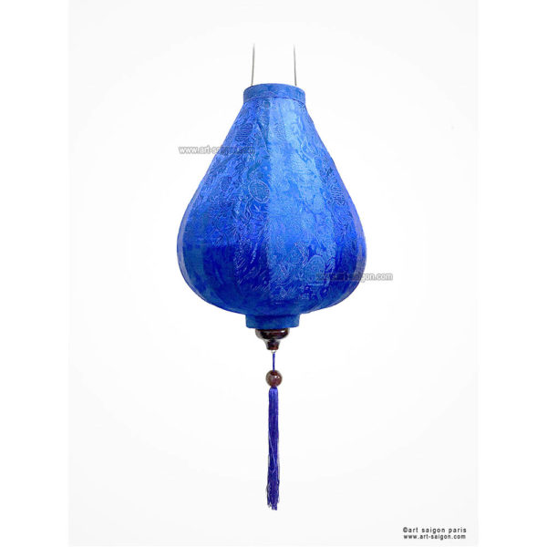 Lampion Traditionnel en Soie Bleu de la ville de Hoi An au Vietnam, Lanterne Asiatique en Tissu, Bambou et Bois |Décoration et Artisanat Asiatique - Article vendu par la Boutique Art-saigon.com