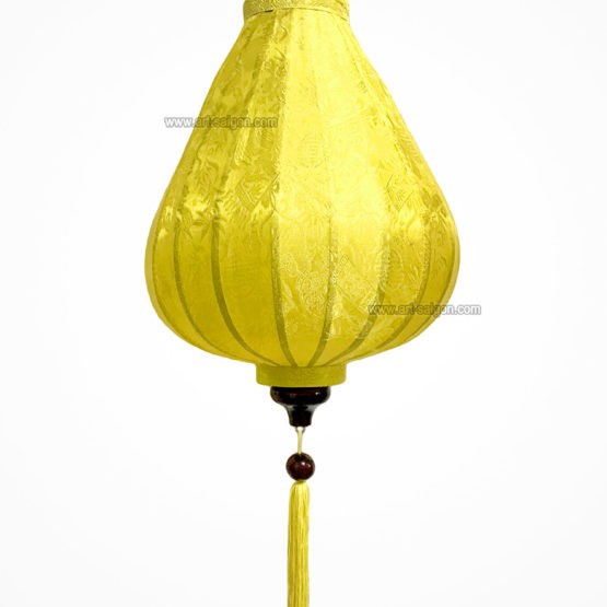 Lampion Traditionnel en Soie Jaune de la ville de Hoi An au Vietnam, Lanterne Asiatique en Tissu, Bambou et Bois |Décoration et Artisanat d'Asie - Article vendu par la Boutique Art-saigon.com