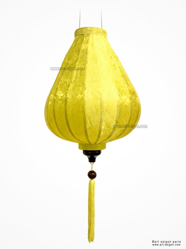 Lampion Traditionnel en Soie Jaune de la ville de Hoi An au Vietnam, Lanterne Asiatique en Tissu, Bambou et Bois |Décoration et Artisanat d'Asie - Article vendu par la Boutique Art-saigon.com