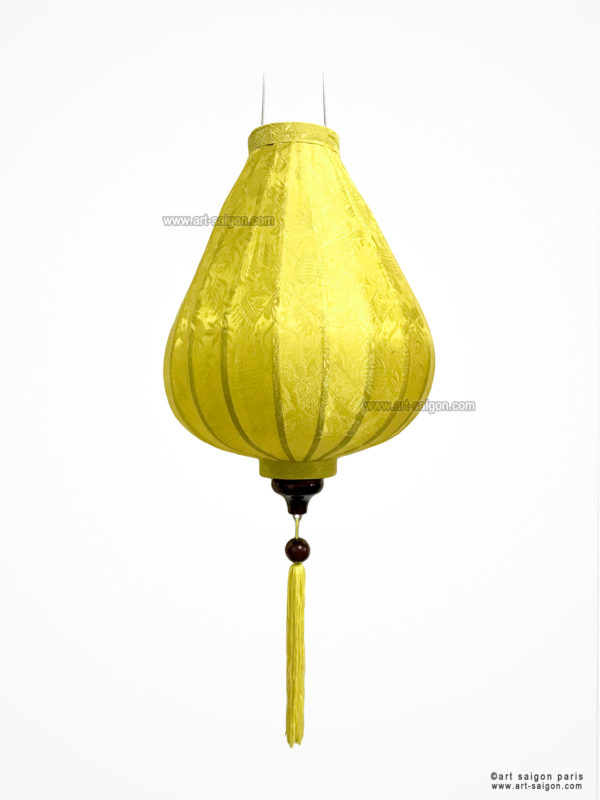 Lampion Traditionnel en Soie Jaune de la ville de Hoi An au Vietnam, Lanterne Asiatique en Tissu, Bambou et Bois |Décoration et Artisanat d'Asie - Article vendu par la Boutique Art-saigon.com