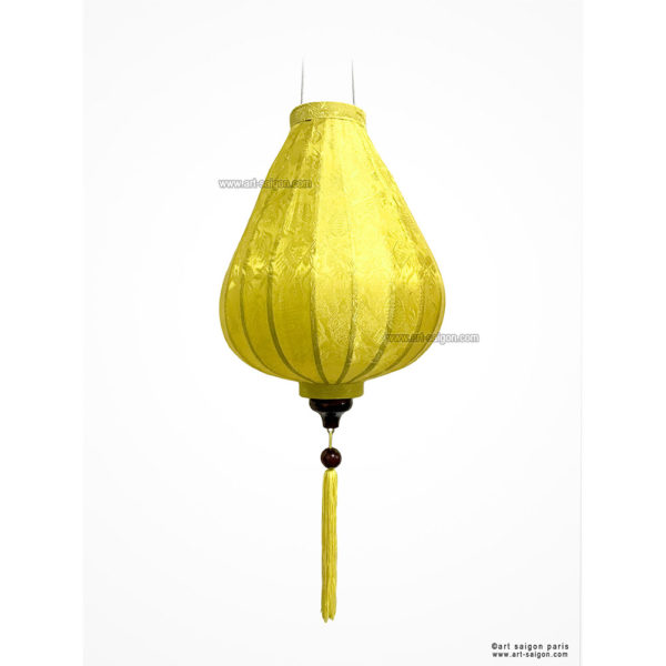 Lampion Traditionnel en Soie Jaune de la ville de Hoi An au Vietnam, Lanterne Asiatique en Tissu, Bambou et Bois |Décoration et Artisanat d'Asie - Article vendu par la Boutique Art-saigon.com