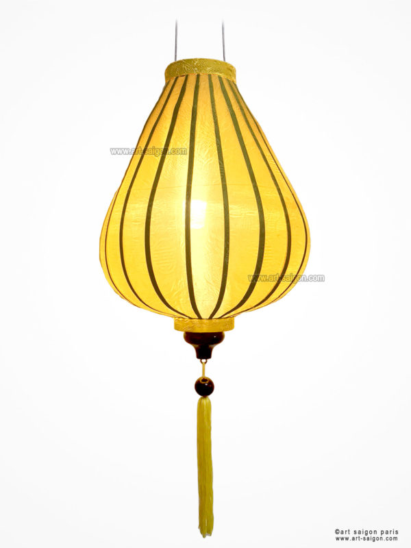 Lampion Traditionnel en Soie Jaune de la ville de Hoi An au Vietnam, Lanterne Asiatique en Tissu, Bambou et Bois |Décoration et Artisanat d'Asie - Article vendu par la Boutique Art-saigon.com