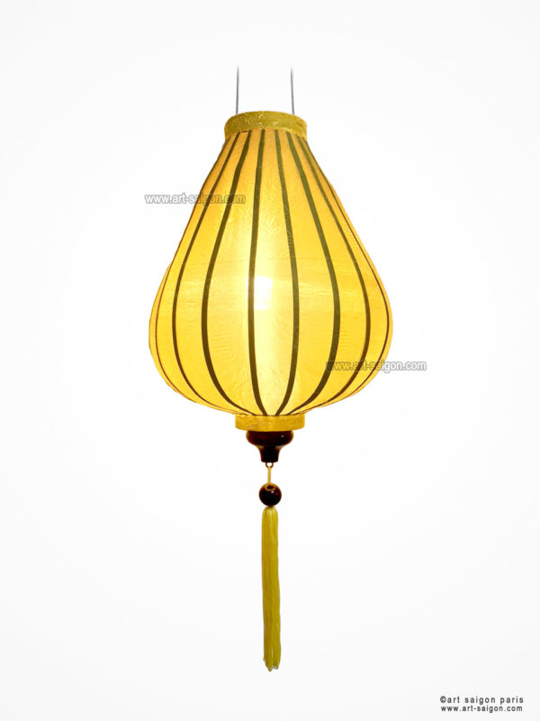 Lampion Traditionnel en Soie Jaune de la ville de Hoi An au Vietnam, Lanterne Asiatique en Tissu, Bambou et Bois |Décoration et Artisanat d'Asie - Article vendu par la Boutique Art-saigon.com