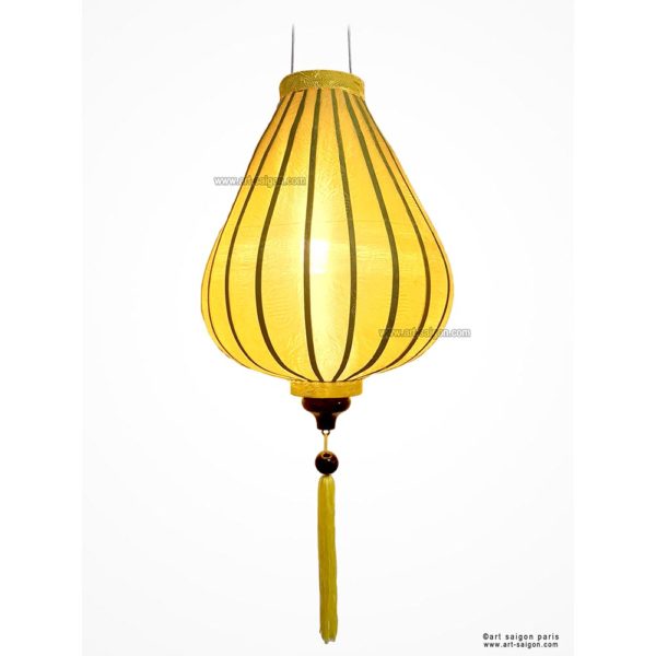 Lampion Traditionnel en Soie Jaune de la ville de Hoi An au Vietnam, Lanterne Asiatique en Tissu, Bambou et Bois |Décoration et Artisanat d'Asie - Article vendu par la Boutique Art-saigon.com