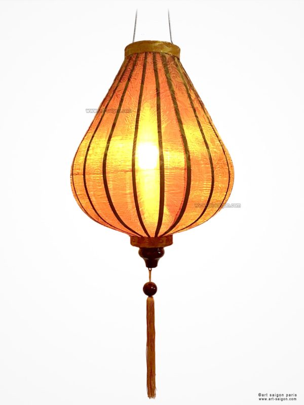 Lampion Traditionnel en Soie Marron de la ville de Hoi An au Vietnam, Lanterne Asiatique en Tissu, Bambou et Bois |Décoration et Artisanat d'Asie - Article vendu par la Boutique Art-saigon.com