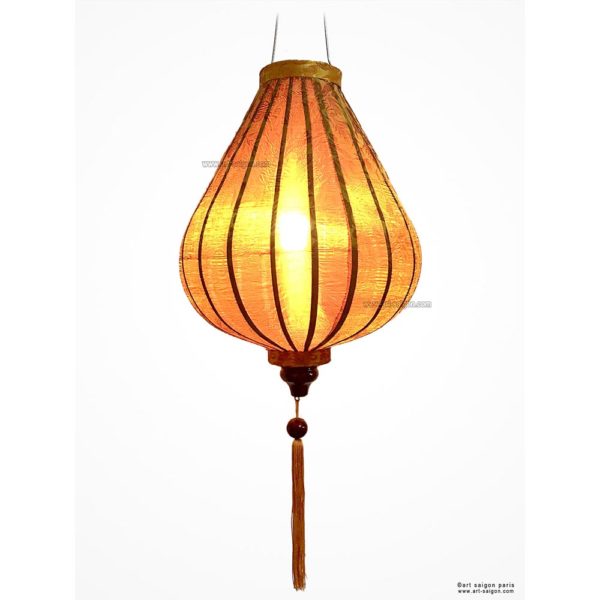 Lampion Traditionnel en Soie Marron de la ville de Hoi An au Vietnam, Lanterne Asiatique en Tissu, Bambou et Bois |Décoration et Artisanat d'Asie - Article vendu par la Boutique Art-saigon.com