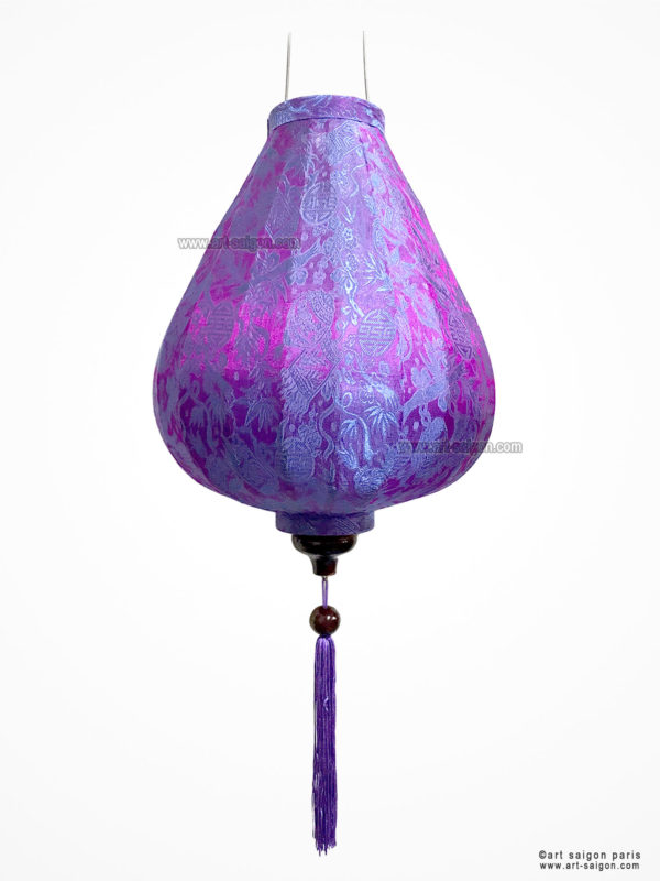 Lampion en Soie Mauve de la ville de Hoi An au Vietnam, Lanterne Asiatique en Tissu, Bambou et Bois. Article vendu par la Boutique Art-saigon.com
