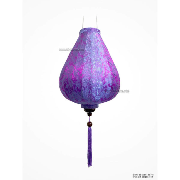 Lampion Traditionnel en Soie Mauve de la ville de Hoi An au Vietnam, Lanterne Asiatique en Tissu, Bambou et Bois. Article vendu par la Boutique Art-saigon.com