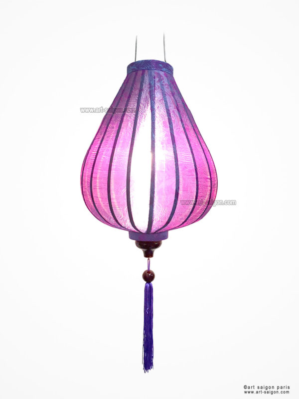 Lampion en Soie Mauve de la ville de Hoi An au Vietnam, Lanterne Asiatique en Tissu, Bambou et Bois. Article vendu par la Boutique Art-saigon.com