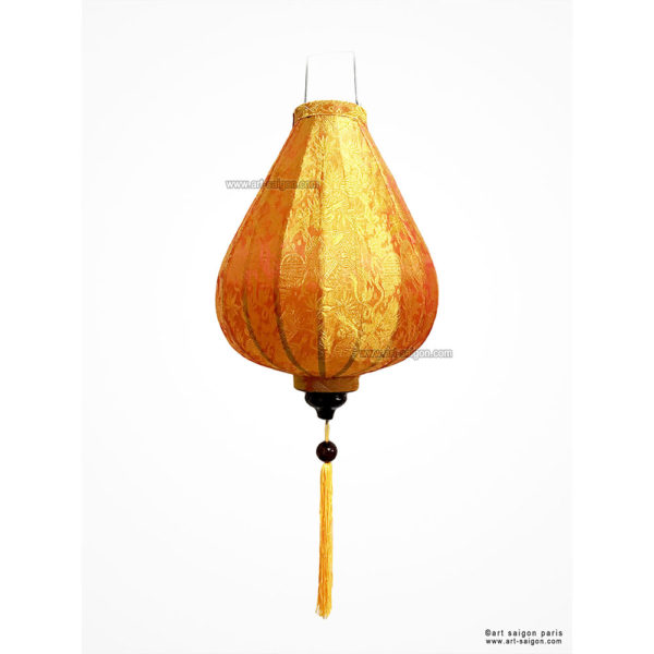 Lampion Traditionnel en Soie Orange de la ville de Hoi An au Vietnam, Lanterne Asiatique en Tissu, Bambou et Bois |Décoration et Artisanat Asiatique - Article vendu par la Boutique Art-saigon.com