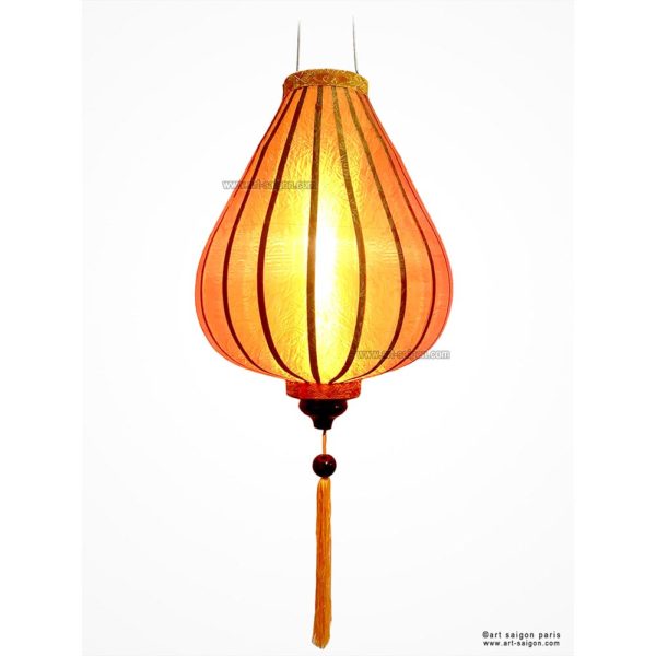 Lampion Traditionnel en Soie Orange de la ville de Hoi An au Vietnam, Lanterne Asiatique en Tissu, Bambou et Bois |Décoration et Artisanat Asiatique - Article vendu par la Boutique Art-saigon.com