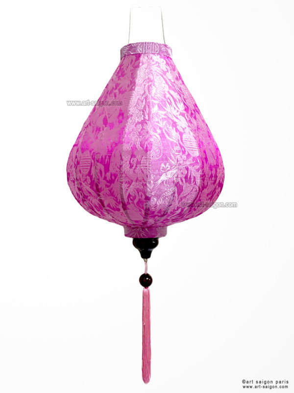 Lampion Traditionnel en Soie Rose de la ville de Hoi An au Vietnam, Lanterne Asiatique en Tissu, Bambou et Bois. Article vendu par la Boutique Art-saigon.com
