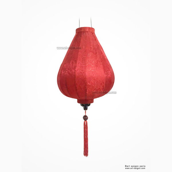 Lampion Traditionnel en Soie Rouge de la ville de Hoi An au Vietnam, Lanterne Asiatique en Tissu, Bambou et Bois. Article vendu par la Boutique Art-saigon.com