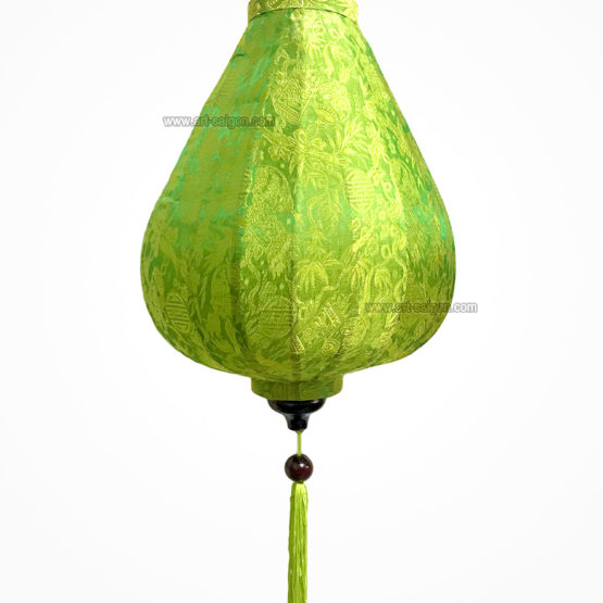 Lampion Traditionnel en Soie Vert de la ville de Hoi An au Vietnam, Lanterne Asiatique en Tissu, Bambou et Bois |Décoration et Artisanat Asiatique - Article vendu par la Boutique Art-saigon.com