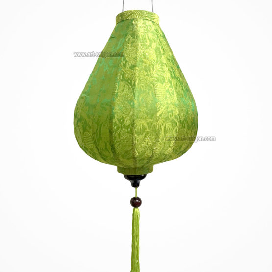 Lampion Traditionnel en Soie Vert de la ville de Hoi An au Vietnam, Lanterne Asiatique en Tissu, Bambou et Bois |Décoration et Artisanat Asiatique - Article vendu par la Boutique Art-saigon.com