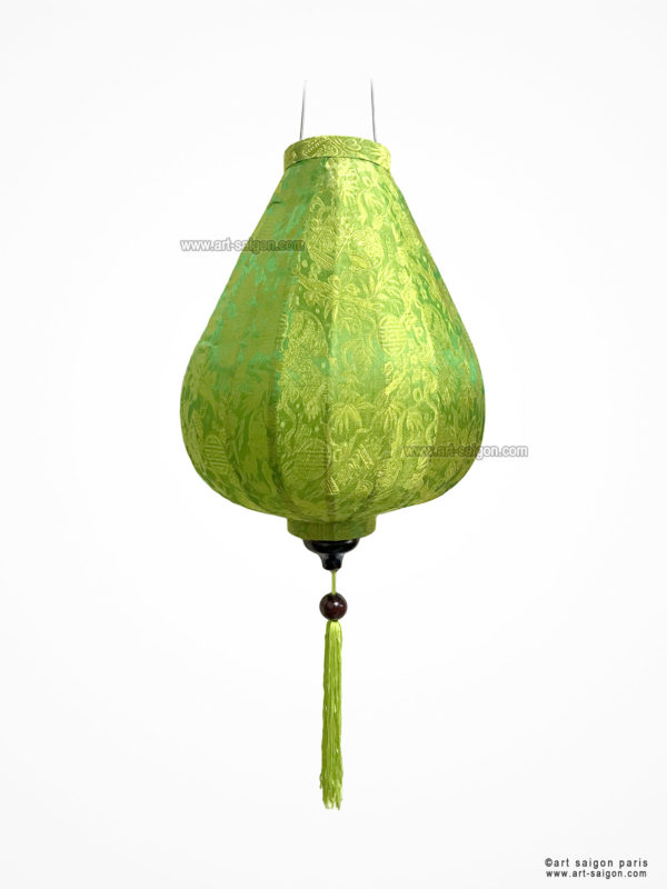 Lampion Traditionnel en Soie Vert de la ville de Hoi An au Vietnam, Lanterne Asiatique en Tissu, Bambou et Bois |Décoration et Artisanat Asiatique - Article vendu par la Boutique Art-saigon.com