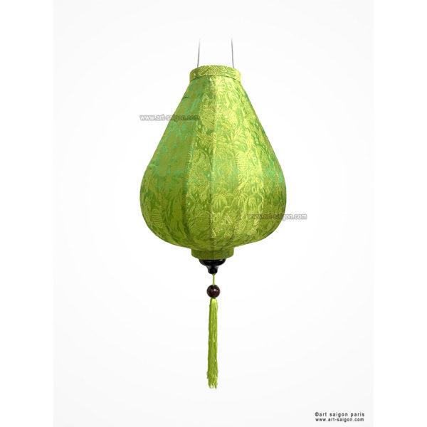 Lampion Traditionnel en Soie Vert de la ville de Hoi An au Vietnam, Lanterne Asiatique en Tissu, Bambou et Bois |Décoration et Artisanat Asiatique - Article vendu par la Boutique Art-saigon.com