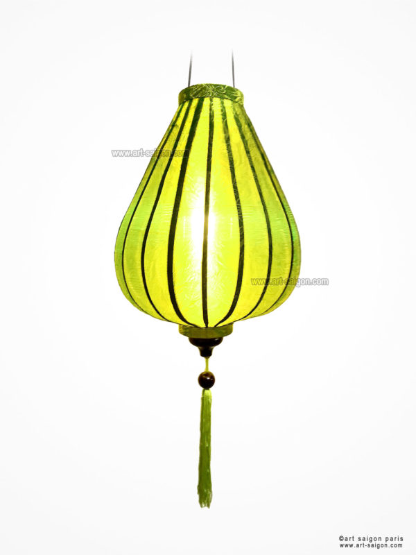 Lampion Traditionnel en Soie Vert de la ville de Hoi An au Vietnam, Lanterne Asiatique en Tissu, Bambou et Bois |Décoration et Artisanat Asiatique - Article vendu par la Boutique Art-saigon.com
