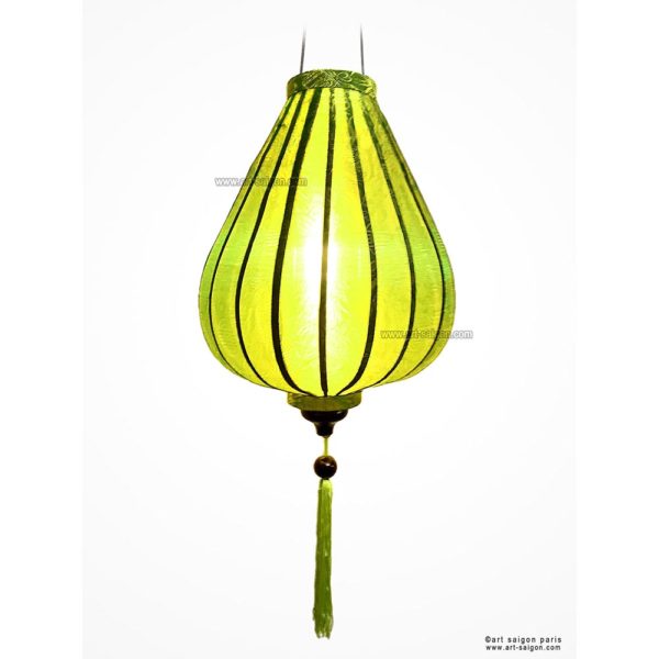 Lampion Traditionnel en Soie Vert de la ville de Hoi An au Vietnam, Lanterne Asiatique en Tissu, Bambou et Bois |Décoration et Artisanat Asiatique - Article vendu par la Boutique Art-saigon.com