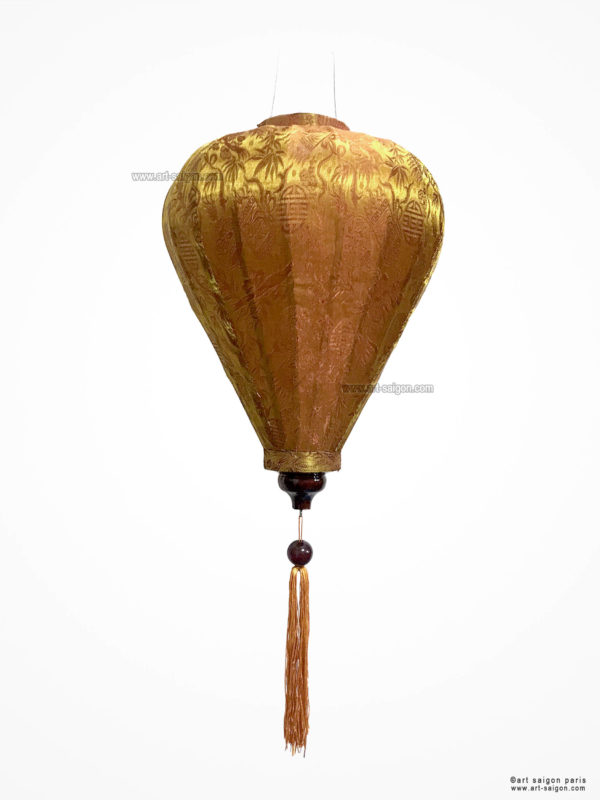 Lampion Traditionnel en Soie Marron de la ville de Hoi An au Vietnam, Lanterne Asiatique en Tissu, Bambou et Bois. Article vendu par la Boutique Art-saigon.com