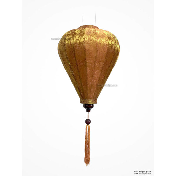 Lampion Traditionnel en Soie Marron de la ville de Hoi An au Vietnam, Lanterne Asiatique en Tissu, Bambou et Bois. Article vendu par la Boutique Art-saigon.com