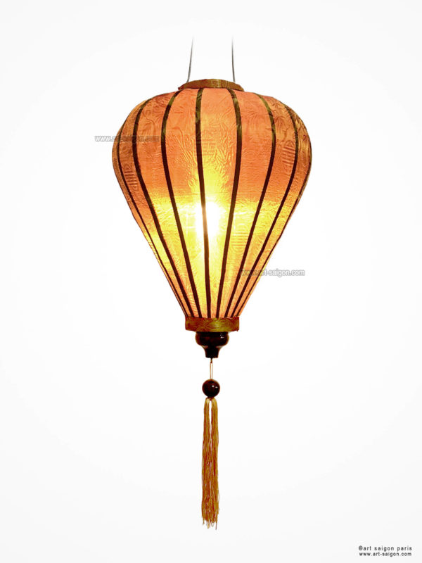 Lampion Traditionnel en Soie Marron de la ville de Hoi An au Vietnam, Lanterne Asiatique en Tissu, Bambou et Bois. Article vendu par la Boutique Art-saigon.com